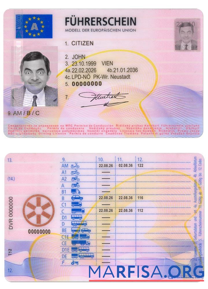 Downloadable Austria driving license 2013 present sample